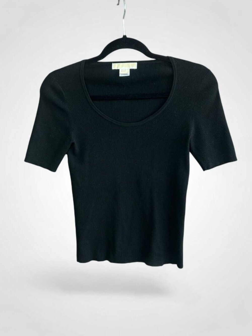 Michael Kors Scoop Neck Sweater Black Short Sleeves Ribbed Cotton Knit Size M